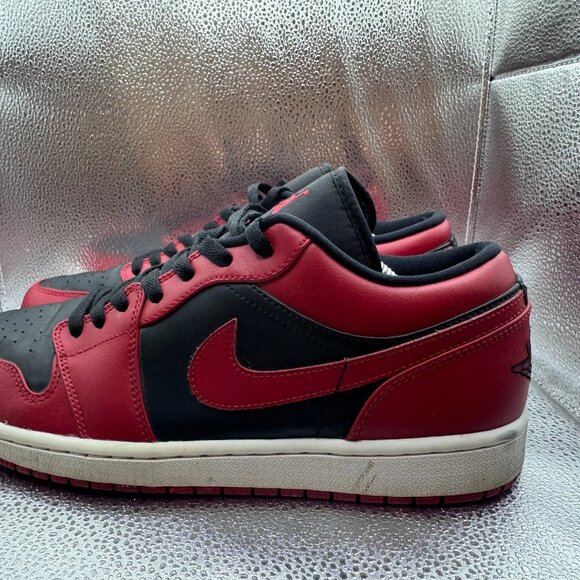 Size 11 Nike Air Jordan Retro 1 Low Mens Reverse Bred Red Black Shoes 553558-606